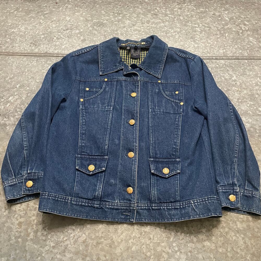 Vintage Escada Sport Denim Jean Jacket Womens 38 Lined Gold Button Hardware Y2K
